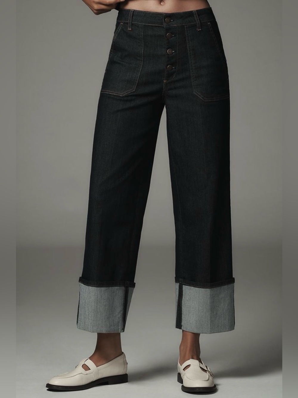 Pilcro Utility Cuff High-Rise Straight Leg Jeans Dark Wash Size 29